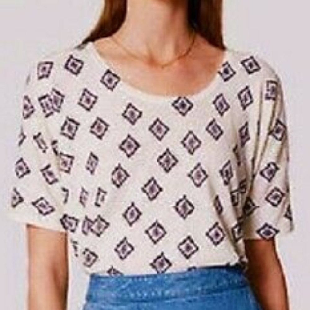 NWT LOFT Floral Tile Relaxed Tee - White